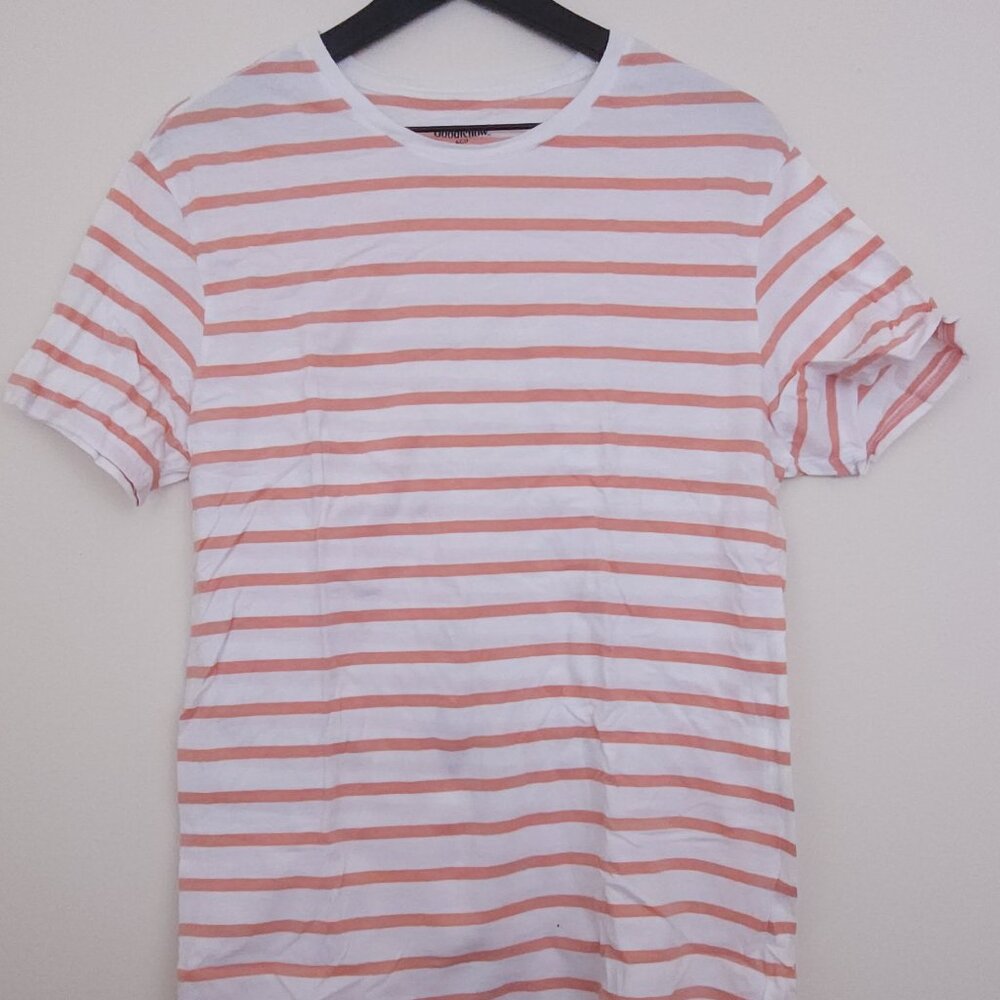 Orange Striped Short Sleeve Men's Tee Shirt Cotton Medium